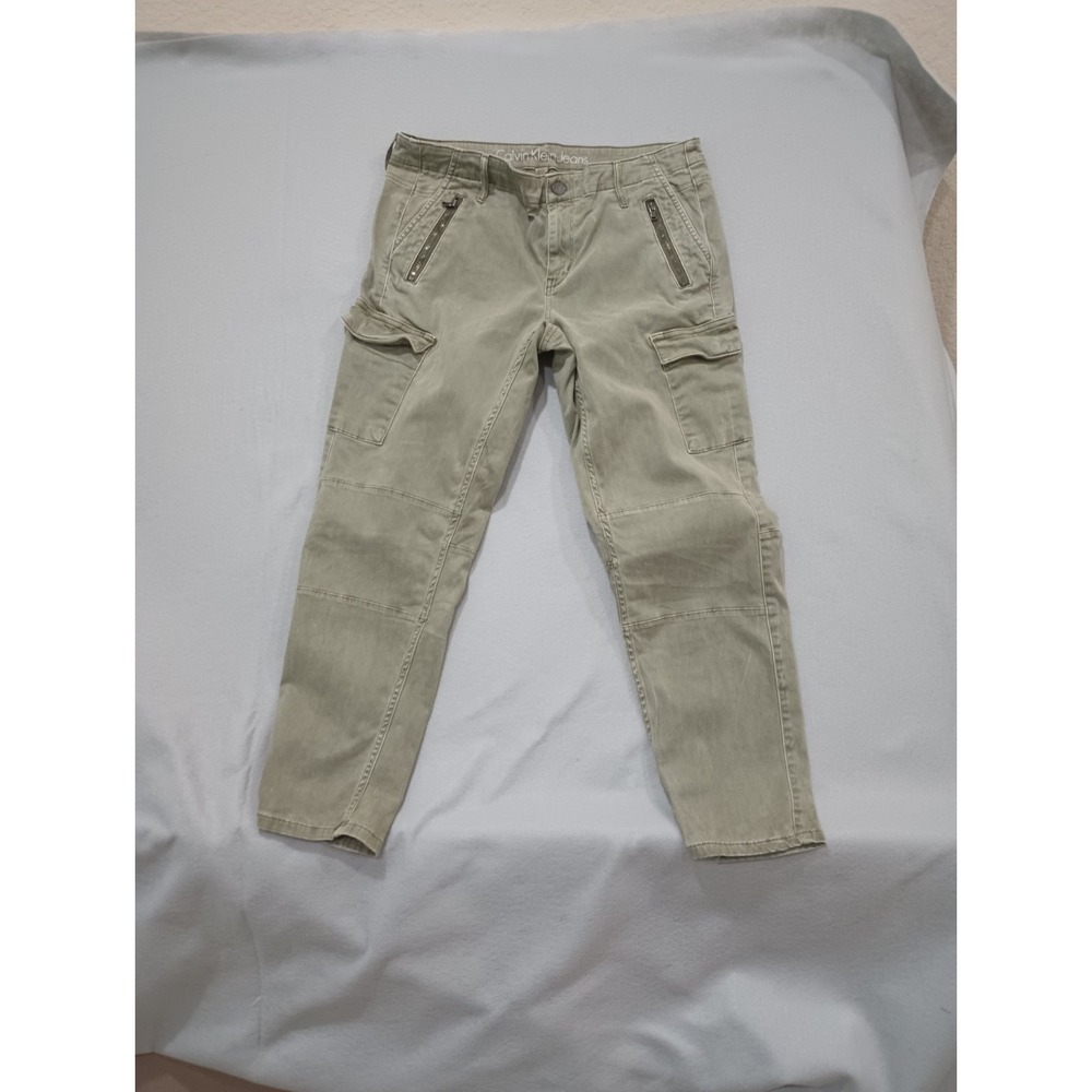 Calvin Klein Jeans Womens 32 Skinny Ankle Cargo Pants Olive Green Utility Zipper